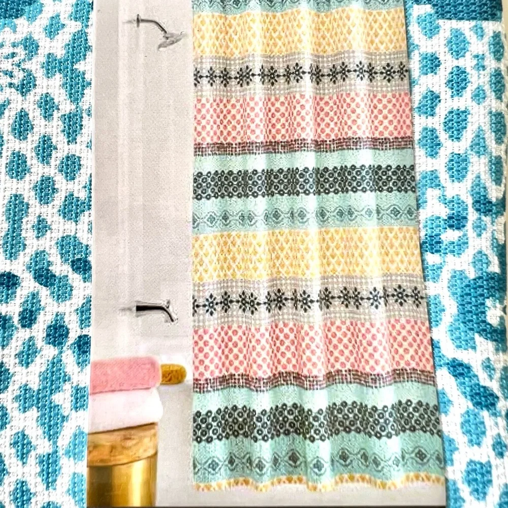 Global Microprint Fabric Shower Curtain Rows of Textile Patterns